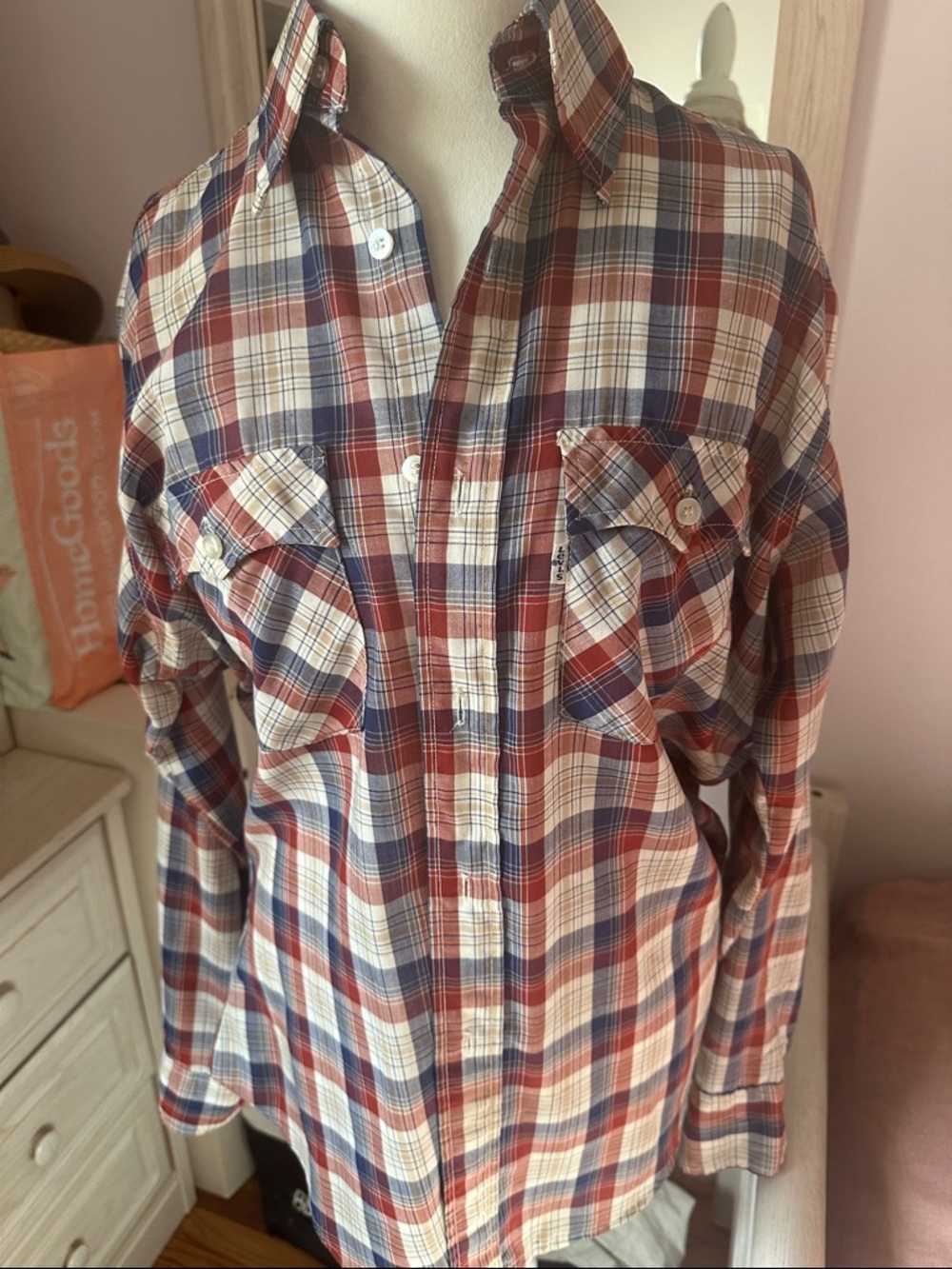 Levi Strauss vintage Men's Red, Blue & Cream Plaid Button-Down Shirt size L
